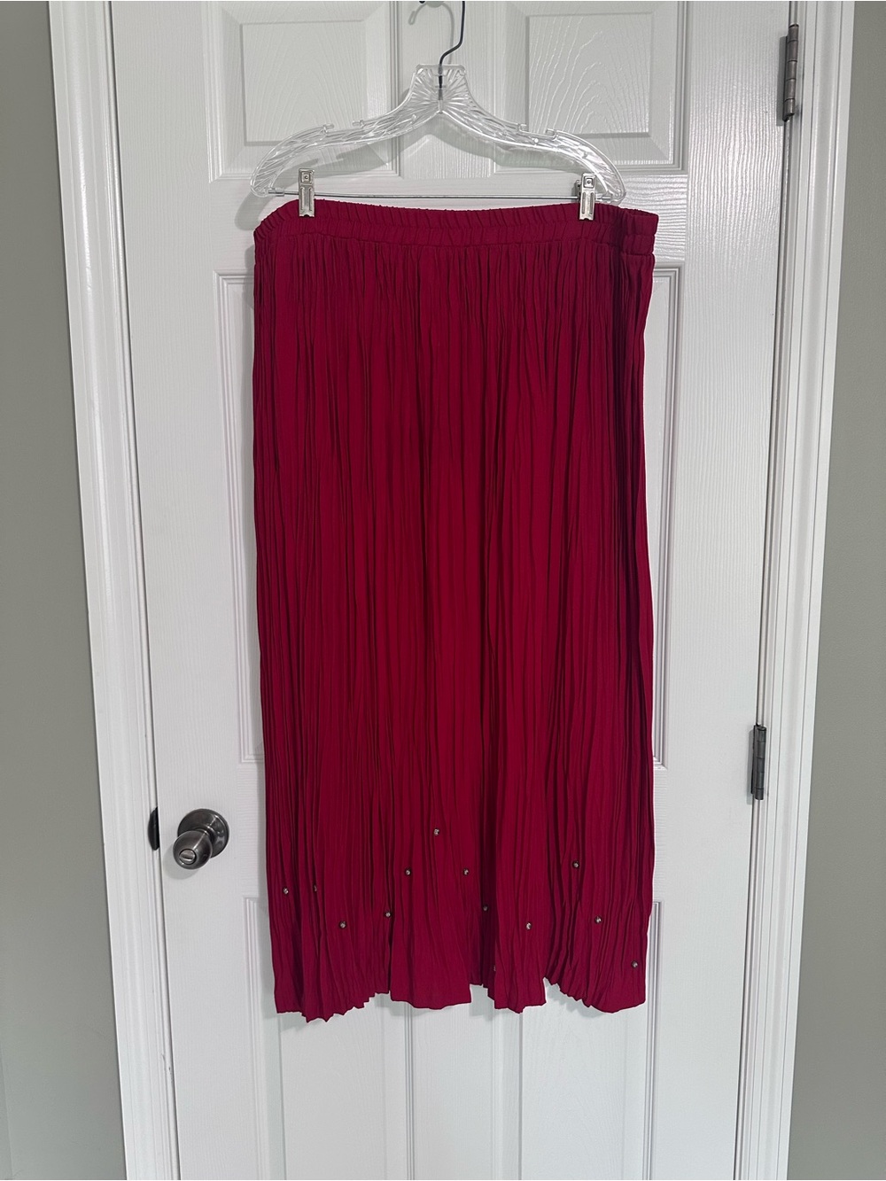 Pleated Red Midi Skirt